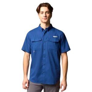 Columbia Mens Blue PFG Omni-Shield Blood 'N Guts SS BU Pockets Lightweight Shirt